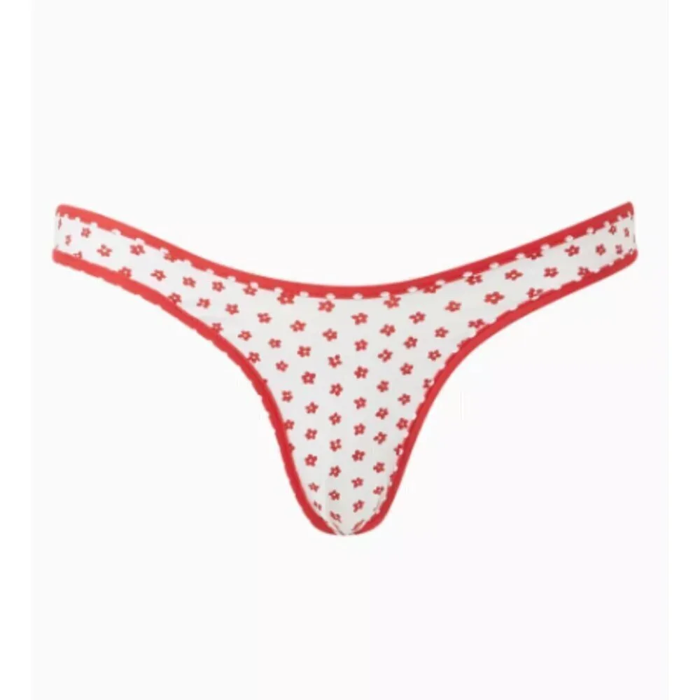 New! Frankie's Bikinis Red Floral Full Moon Micro Bikini Bottom S 1493